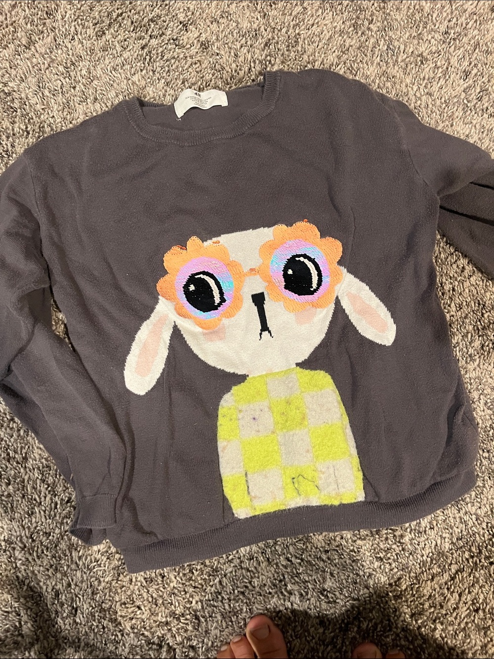 H&M Dark Gray Bunny Sweater with Yellow Check